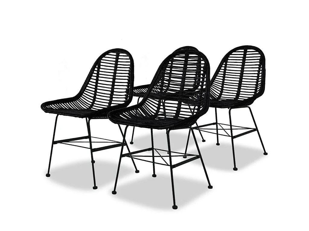 Chaises à manger lot de 4 noir rotin naturel