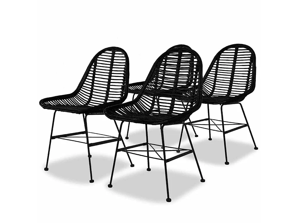Chaises à manger lot de 4 noir rotin naturel