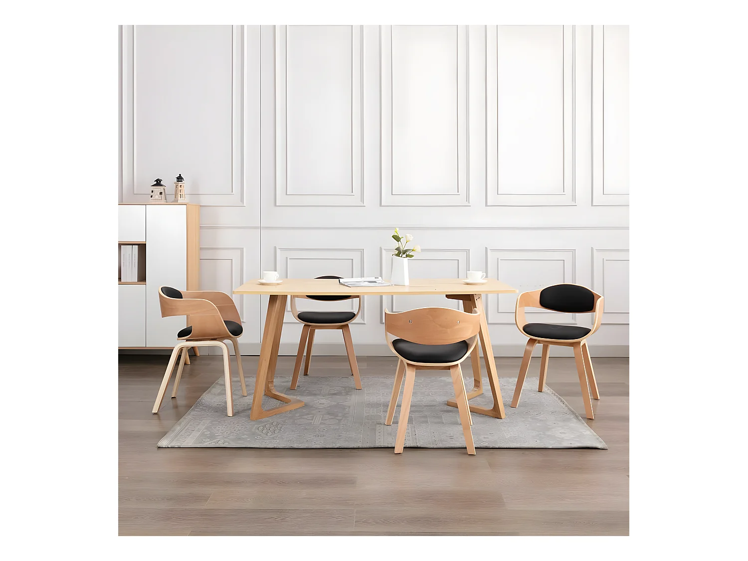 Chaises à manger lot de 4 bois courbé et similicuir