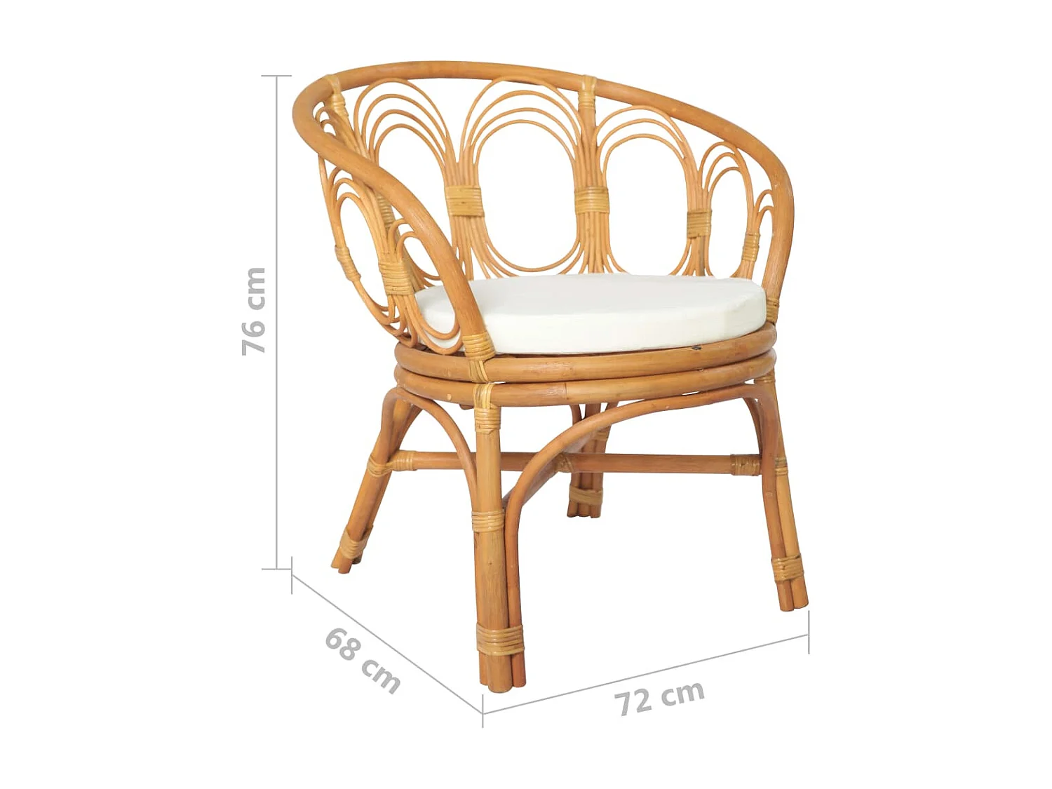 Esszimmerstuhl mit Auflage Hellbraun Natur Rattan Leinenbezug