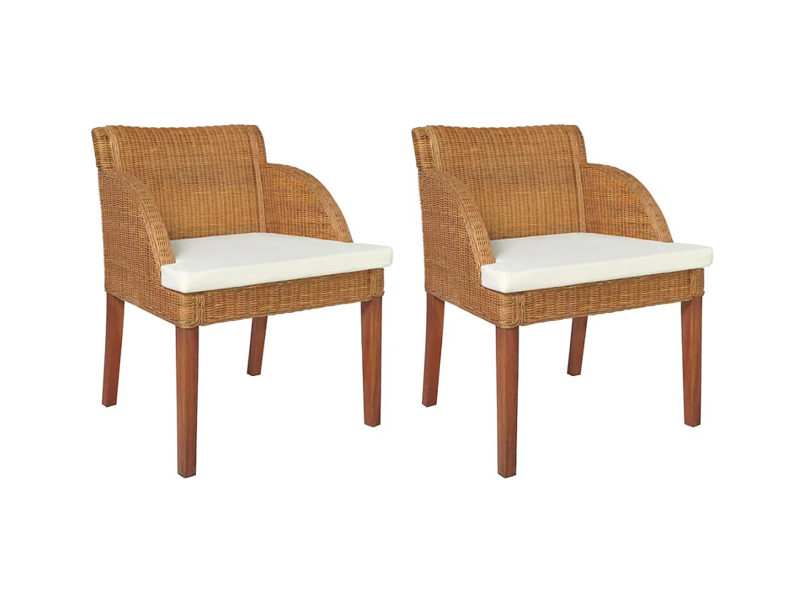 Eetkamerstoelen 2 st met kussens natuurlijk rattan lichtbruin