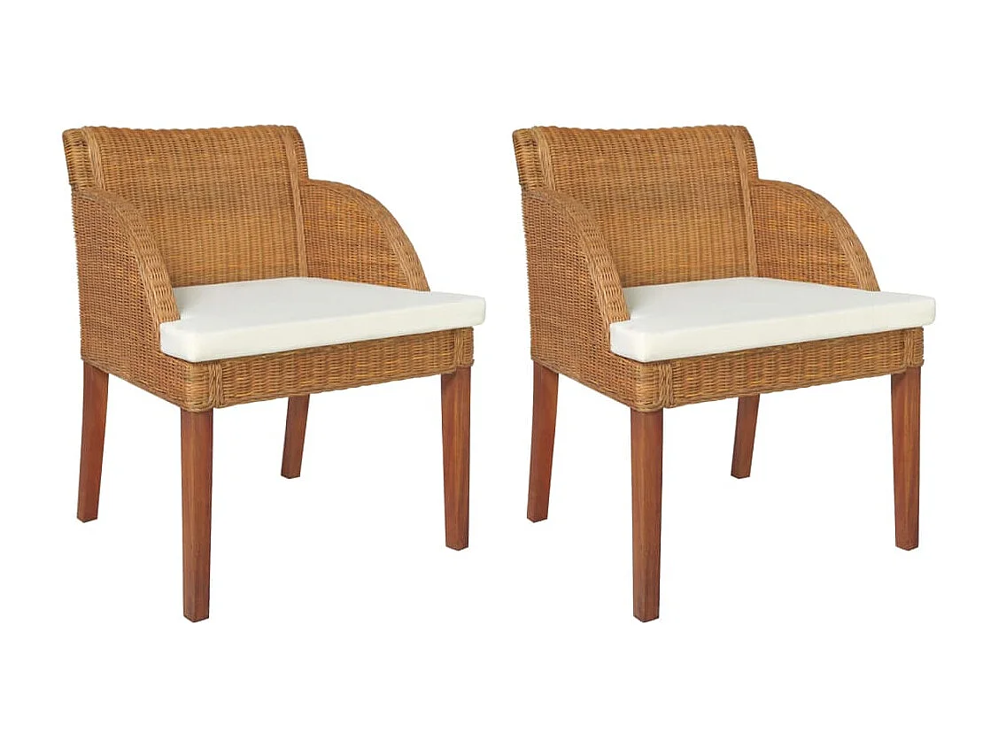 Esszimmerstühle mit Kissen 2 Stk. Hellbraun Natur Rattan