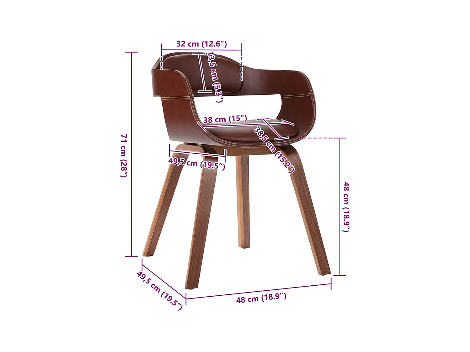 Chaise à manger Marron Bois courbé et similicuir