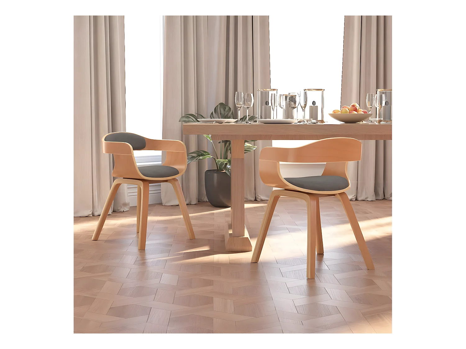 Chaise à manger lot de 2 gris clair bois courbé et tissu