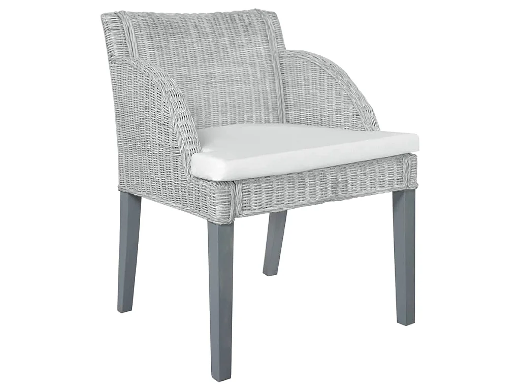 Sedia da Pranzo con Cuscino Grigio in Rattan Naturale