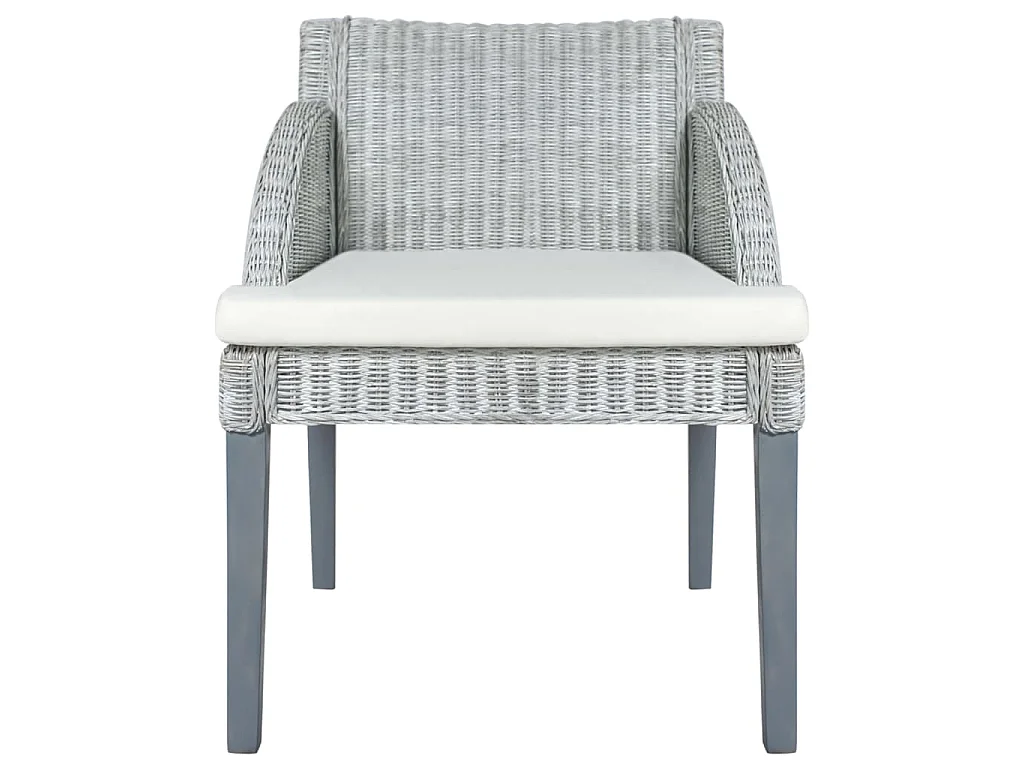 Sedia da Pranzo con Cuscino Grigio in Rattan Naturale