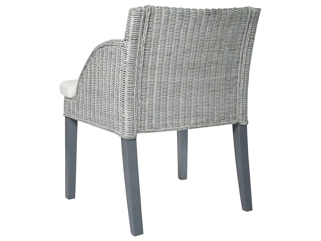 Sedia da Pranzo con Cuscino Grigio in Rattan Naturale