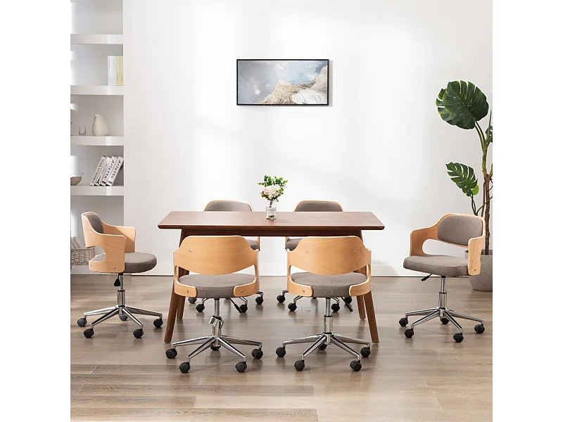 Chaises pivotantes à manger lot de 6 taupe bois courbé et tissu