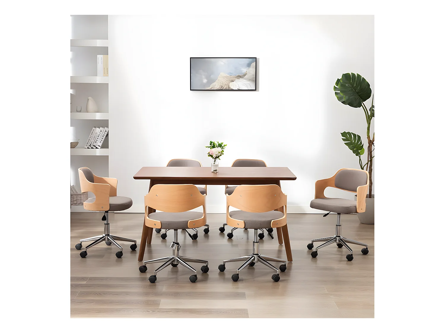 Chaises pivotantes à manger lot de 6 taupe bois courbé et tissu