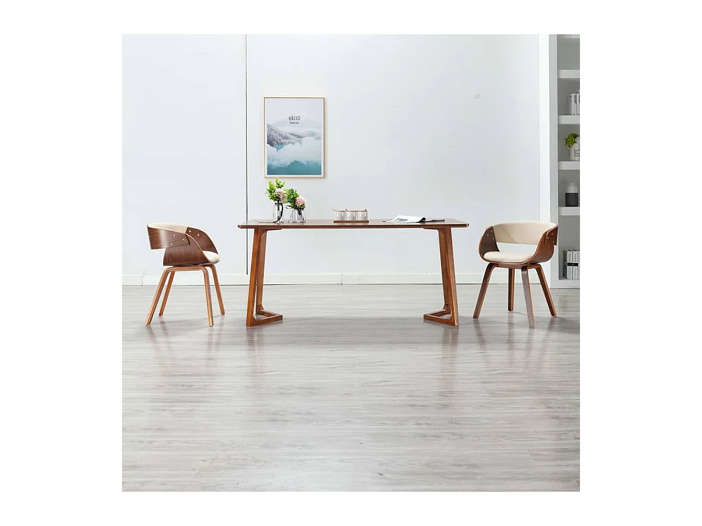 Chaise à manger crème bois courbé et similicuir