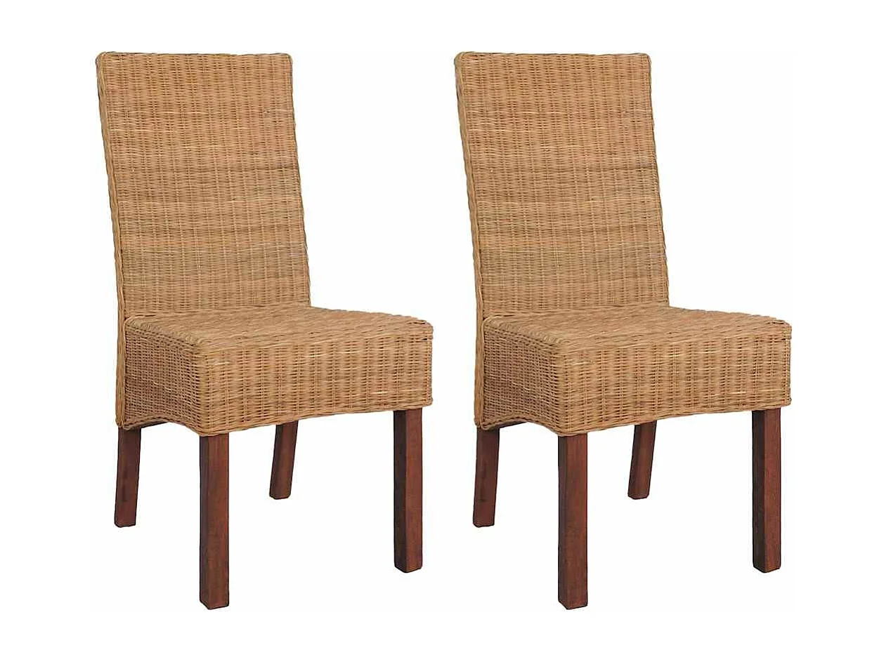 Sedie da Pranzo 2 pz Marroni in Rattan Naturale