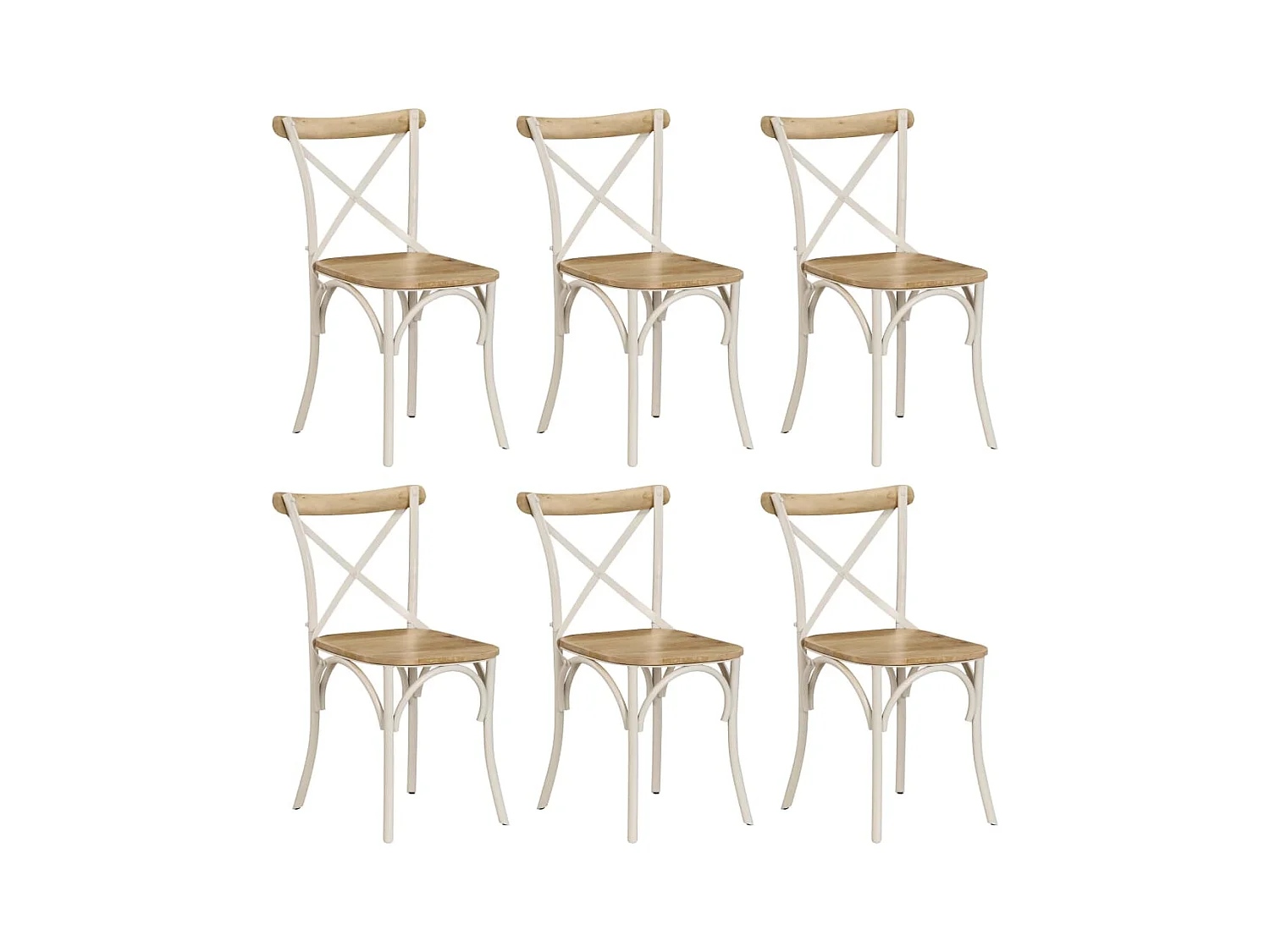 Chaises à dossier croisé lot de 6 blanc bois de manguier massif
