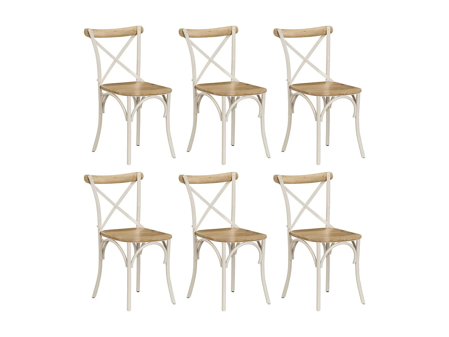 Chaises à dossier croisé lot de 6 blanc bois de manguier massif