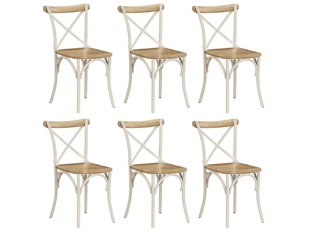 Chaises à dossier croisé lot de 6 blanc bois de manguier massif