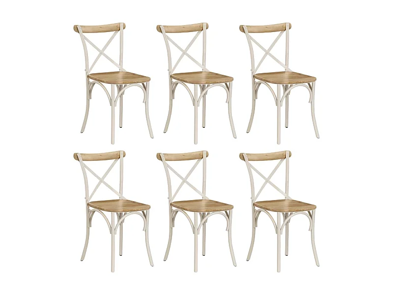 Cadeiras costas em cruz 6 pcs madeira mangueira maciça branco