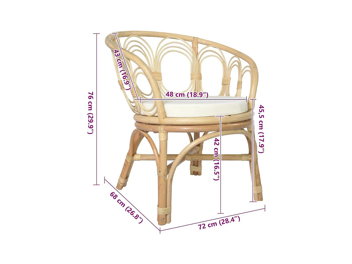 Chaise à manger avec coussin Rotin naturel et lin