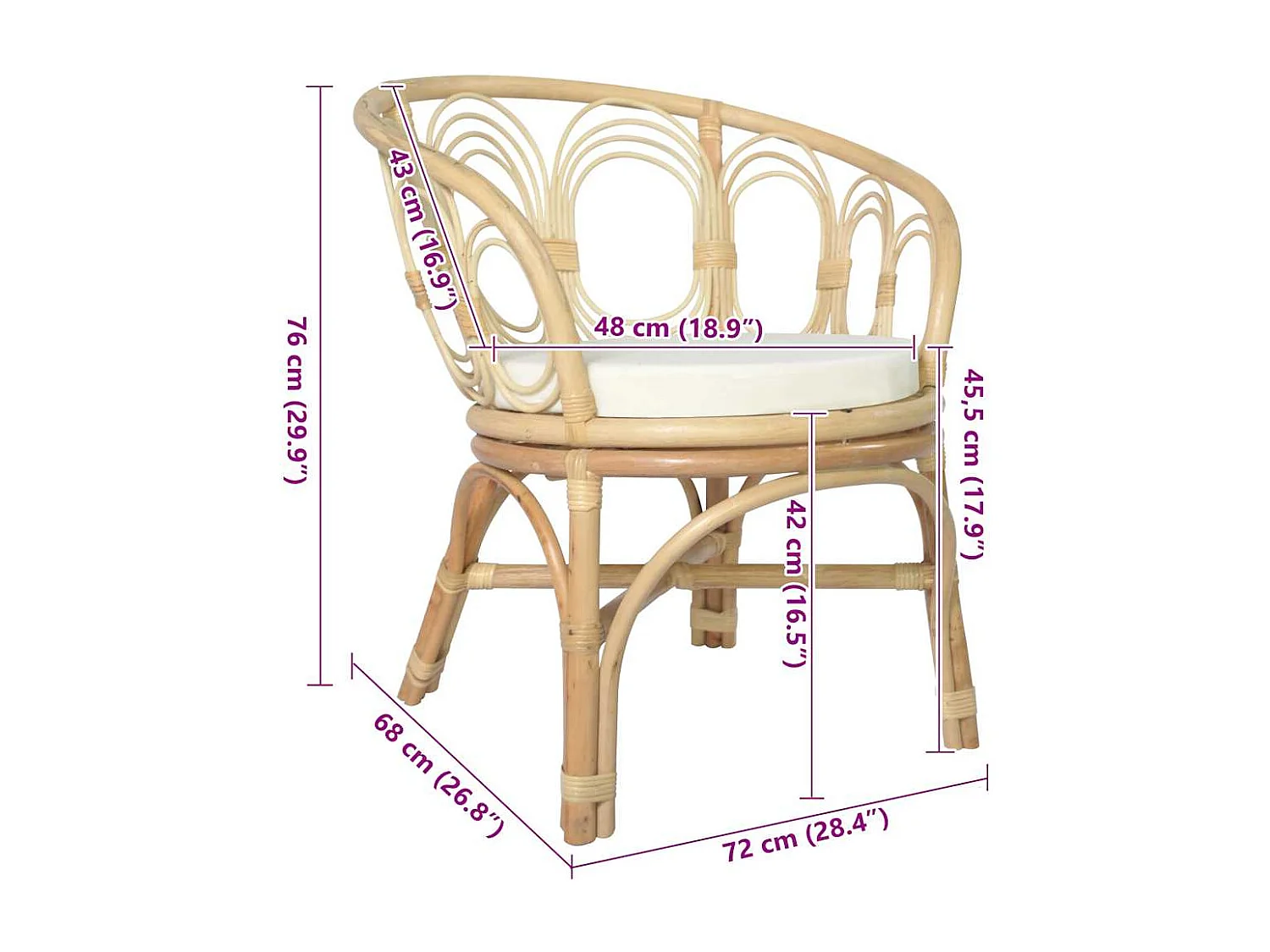 Chaise à manger avec coussin Rotin naturel et lin