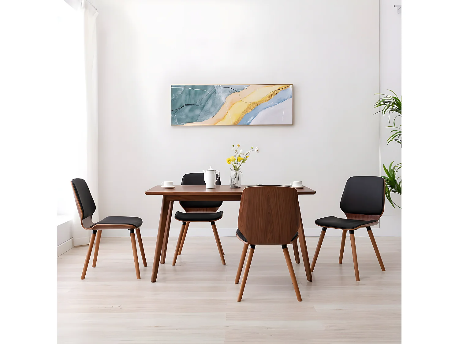 Chaises à manger lot de 4 noir similicuir