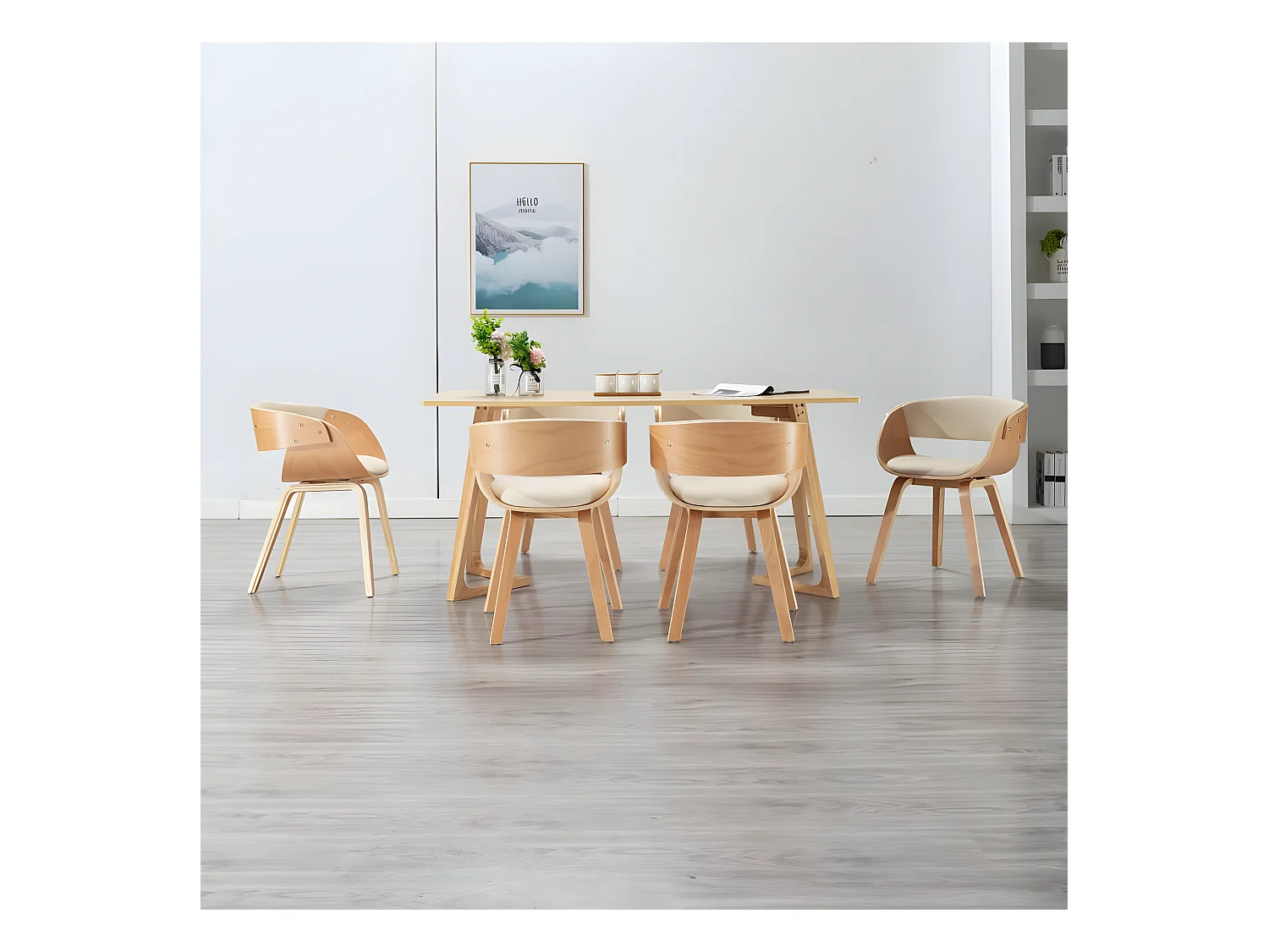 Eetkamerstoelen 6 st gebogen hout en kunstleer crème