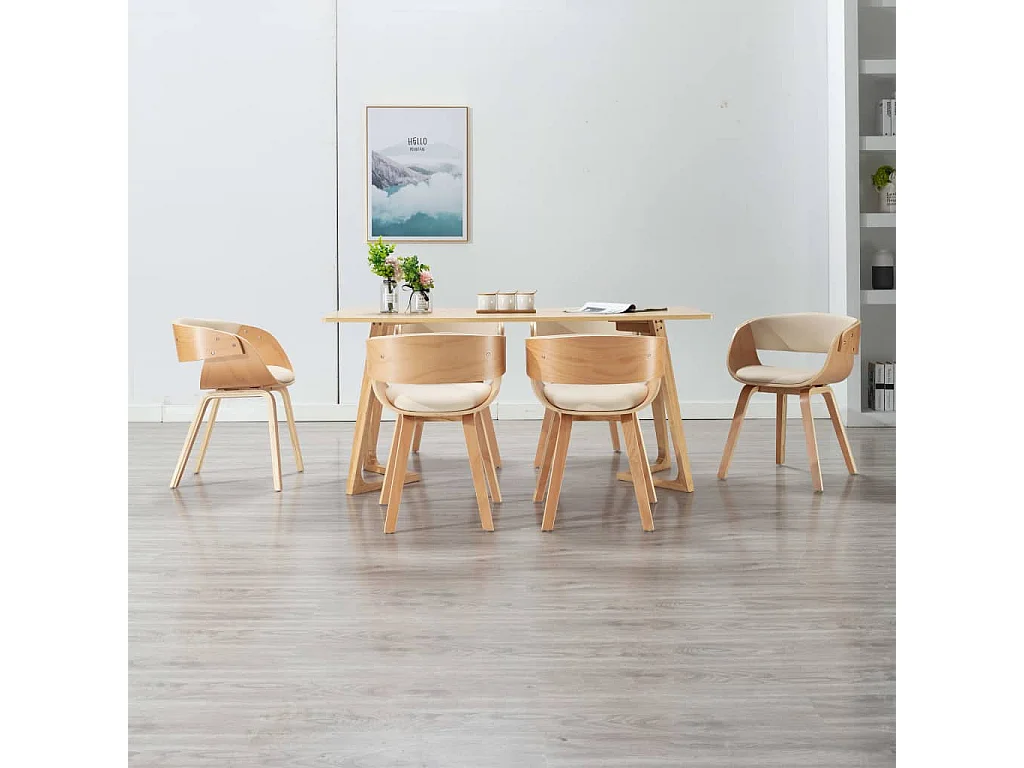 Chaises à manger lot de 6 crème bois courbé et similicuir