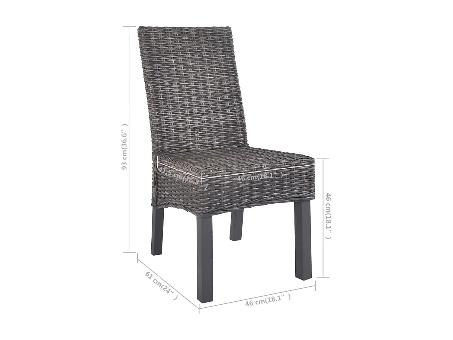 Chaises à manger lot de 2 marron rotin kubu et bois d'acajou