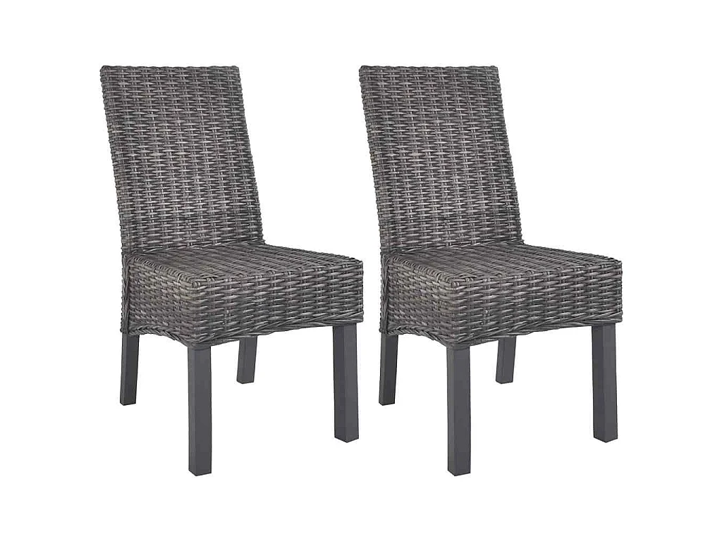 Chaises à manger lot de 2 marron rotin kubu et bois d'acajou