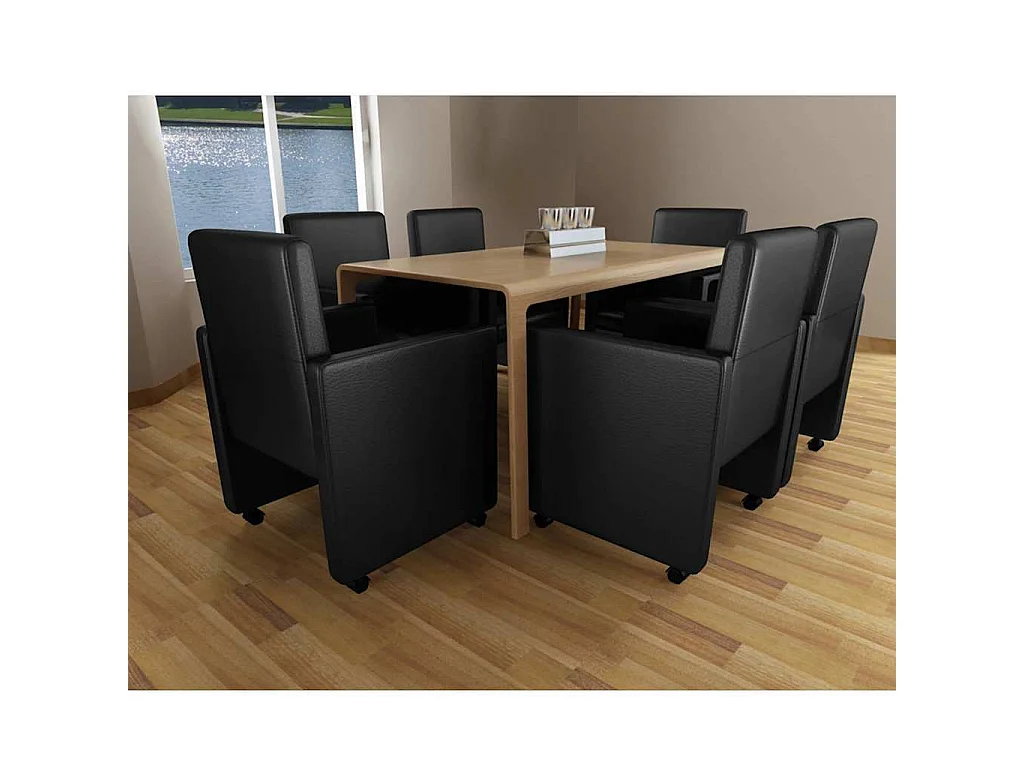 Chaises à manger lot de 6 noir similicuir