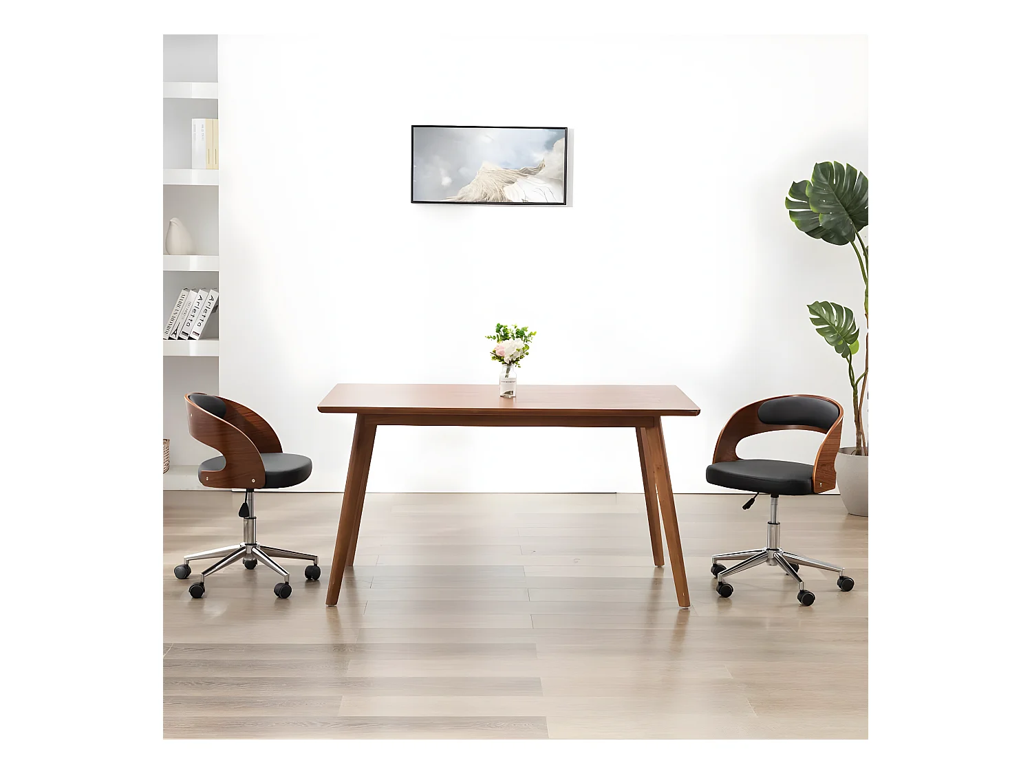 Chaise pivotante à manger Noir Bois courbé et similicuir