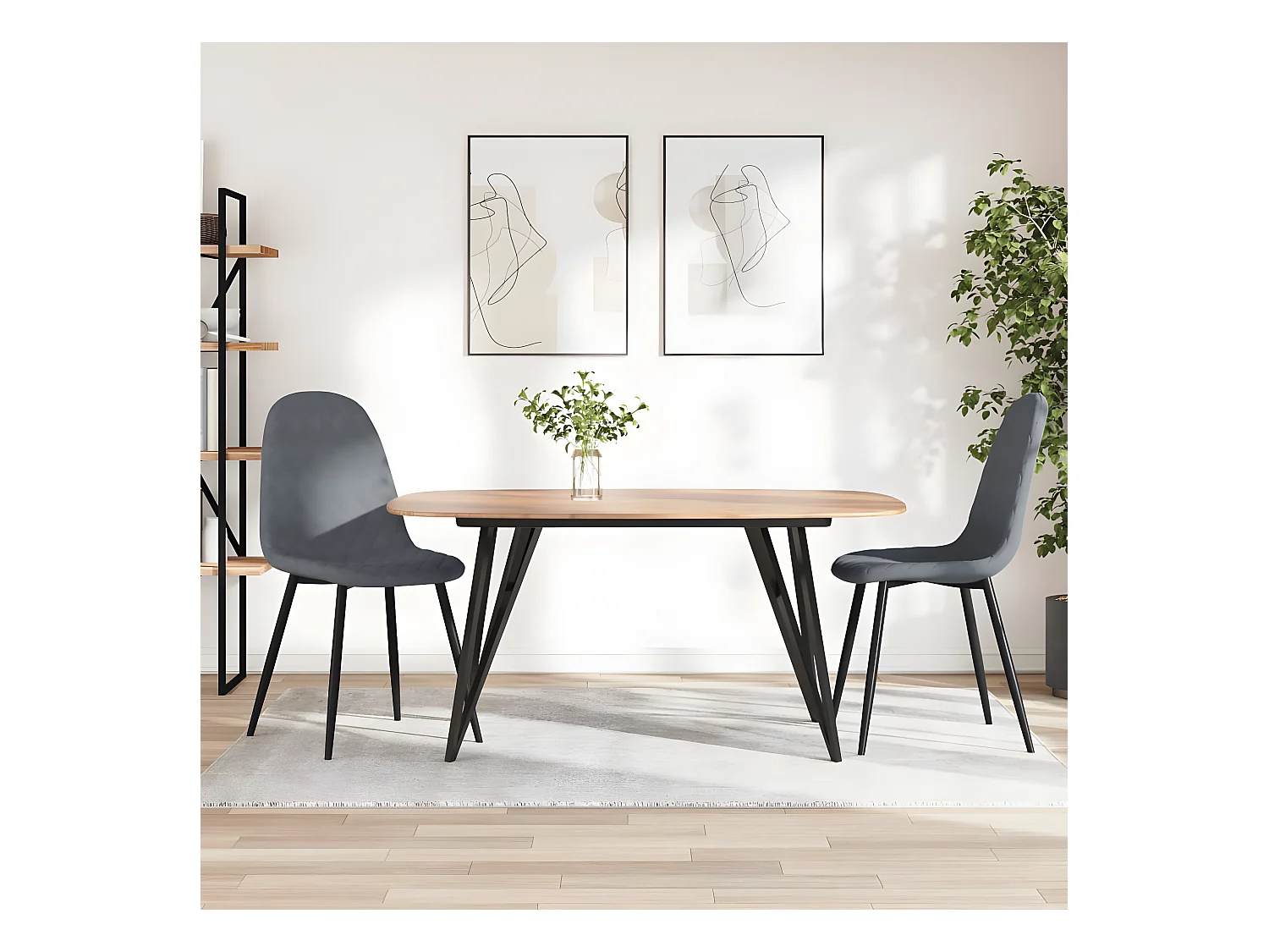Chaises à manger lot de 2 Gris foncé Velours