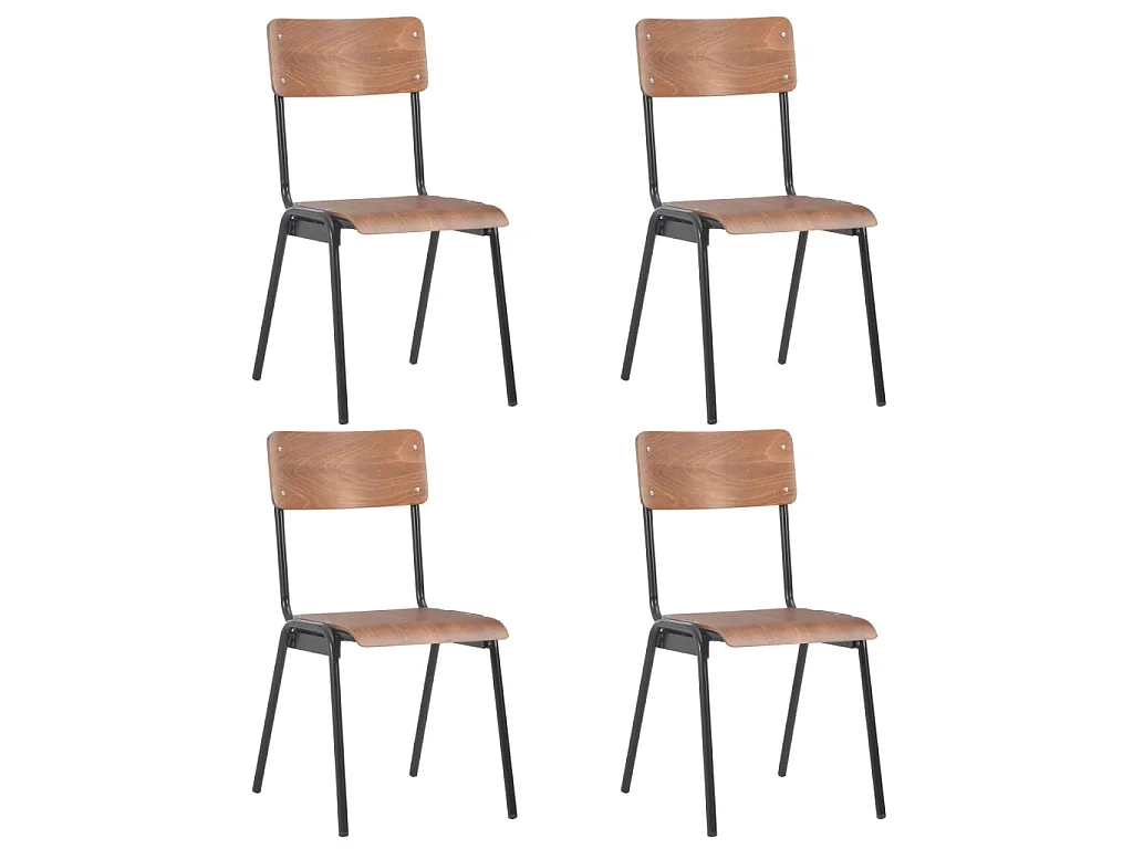 Chaises à manger lot de 4 marron contreplaqué solide et acier