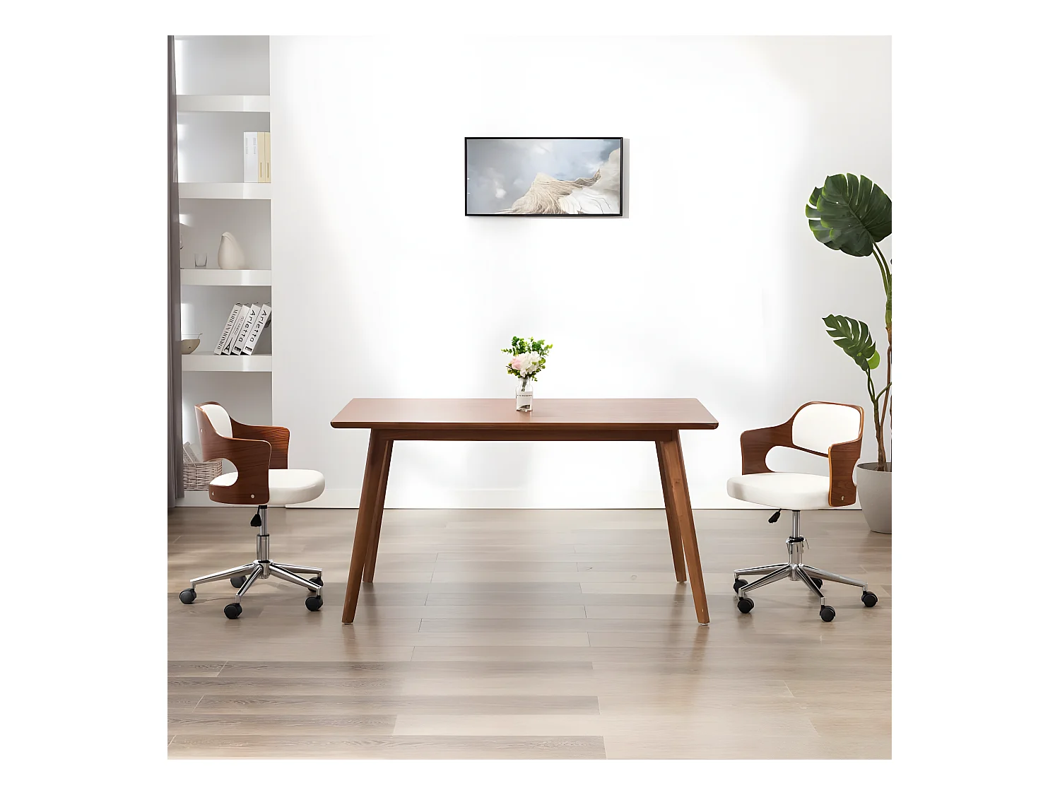 Chaise pivotante à manger Blanc Bois courbé et similicuir