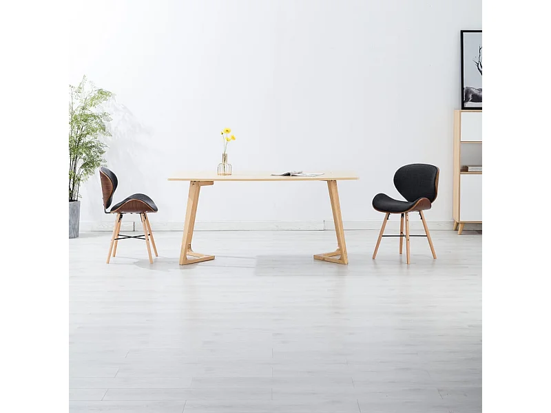 Sedie da Pranzo 2 pz Grigio Scuro in Tessuto e Legno Curvato