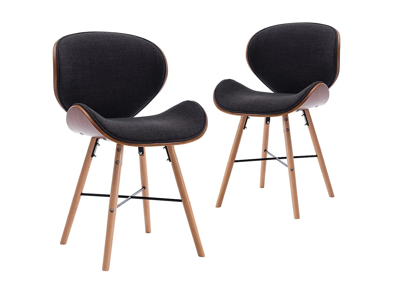 Sillas de comedor 2 unidades tela y madera curvada gris oscuro