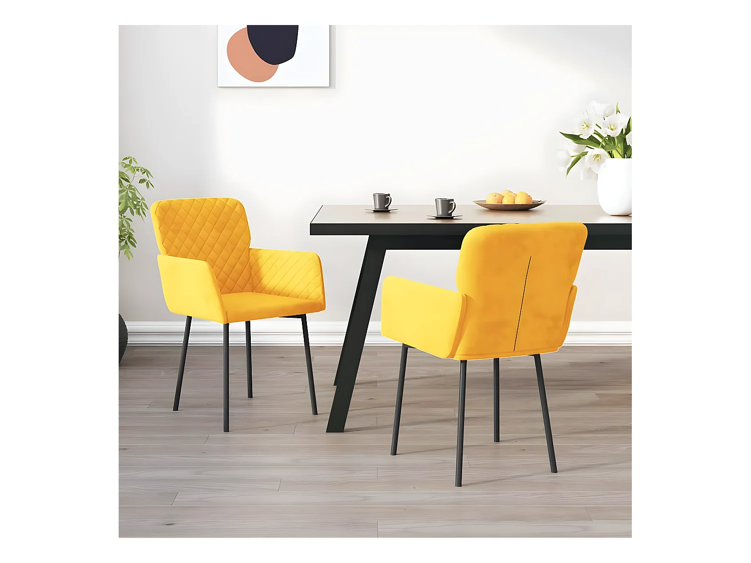 Chaises à manger lot de 2 Jaune Velours