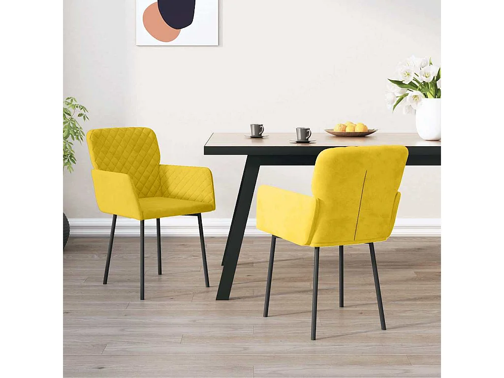 Chaises à manger lot de 2 Jaune Velours