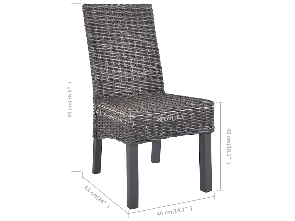 Chaises à manger lot de 6 marron rotin Kubu et bois de manguier
