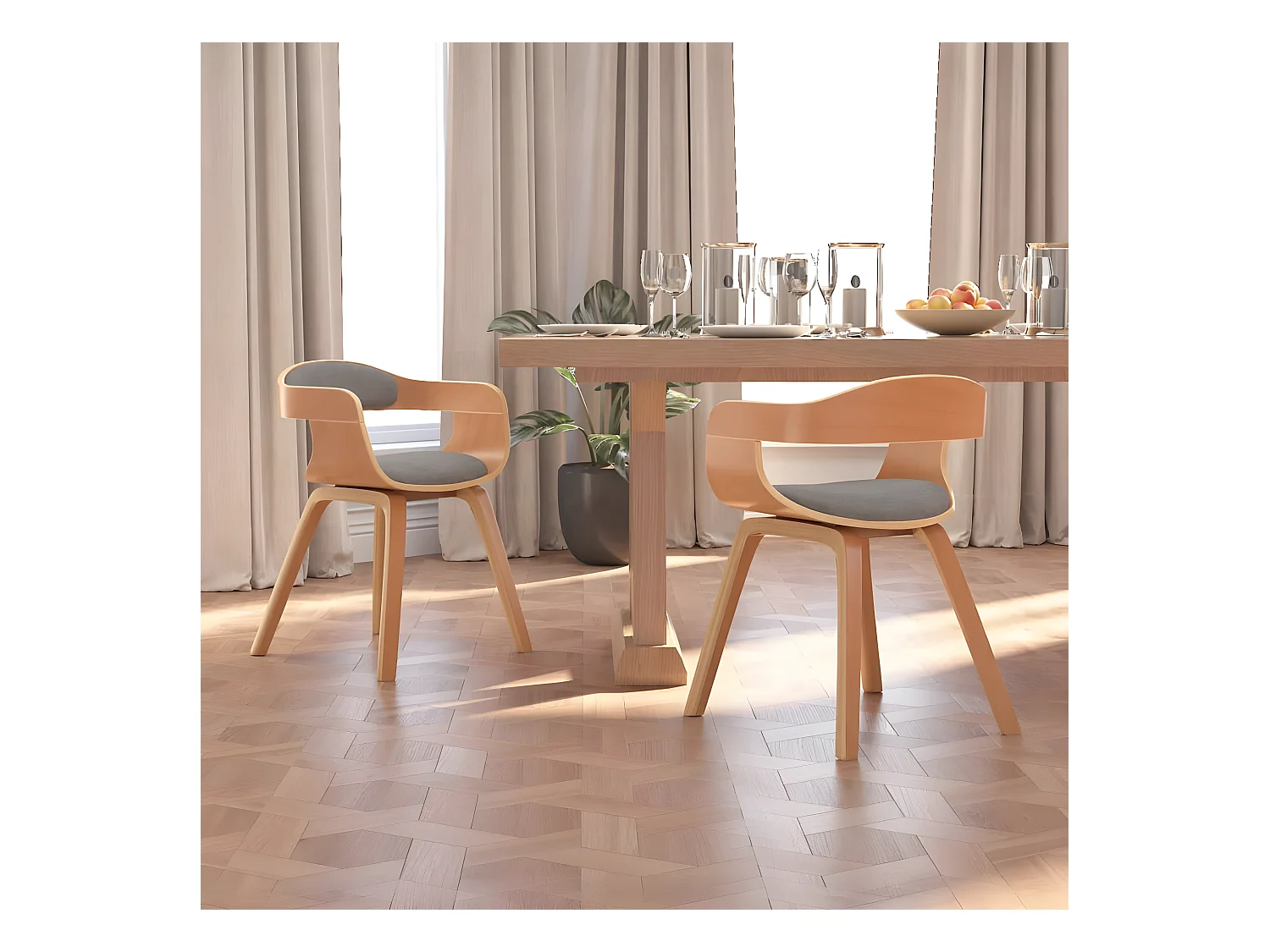 Chaises à manger lot de 2 taupe bois courbé et tissu
