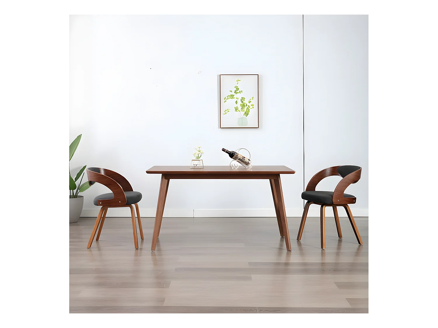 Chaises à manger lot de 2 gris foncé bois courbé et tissu