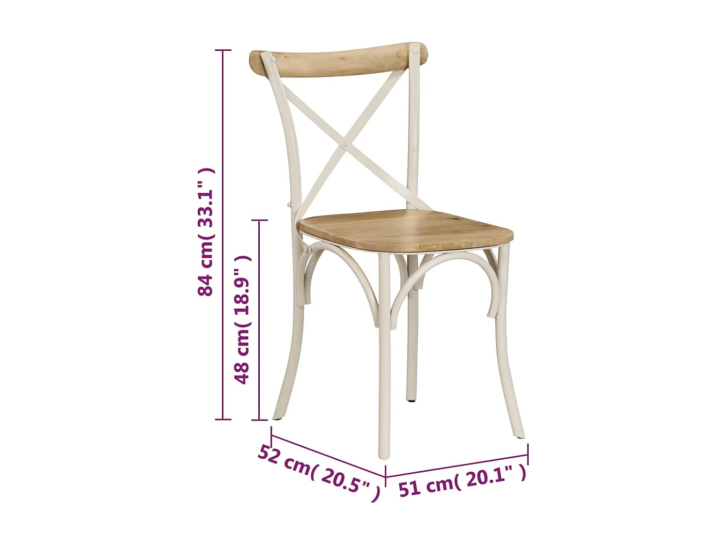 Cadeiras costas cruz 2 pcs mangueira maciça branco