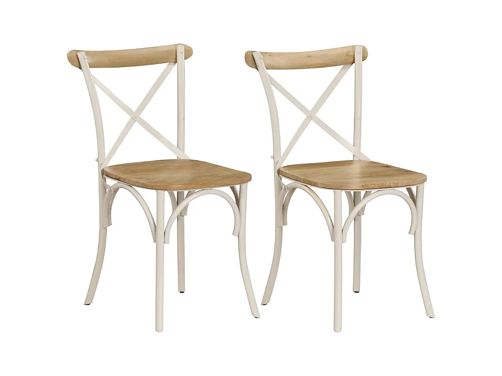Chaises à dossier croisé lot de 2 blanc bois de manguier solide