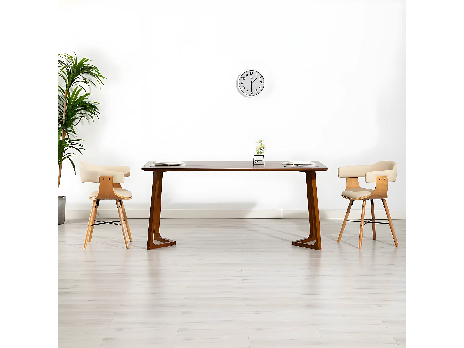 Esszimmerstühle 2 Stk. Cremeweiß Kunstleder und Bugholz