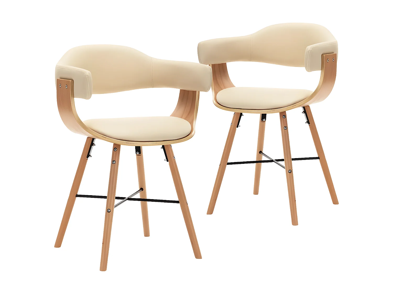 Esszimmerstühle 2 Stk. Cremeweiß Kunstleder und Bugholz