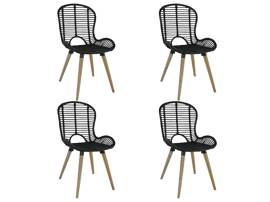 Chaises à manger lot de 4 noir rotin naturel
