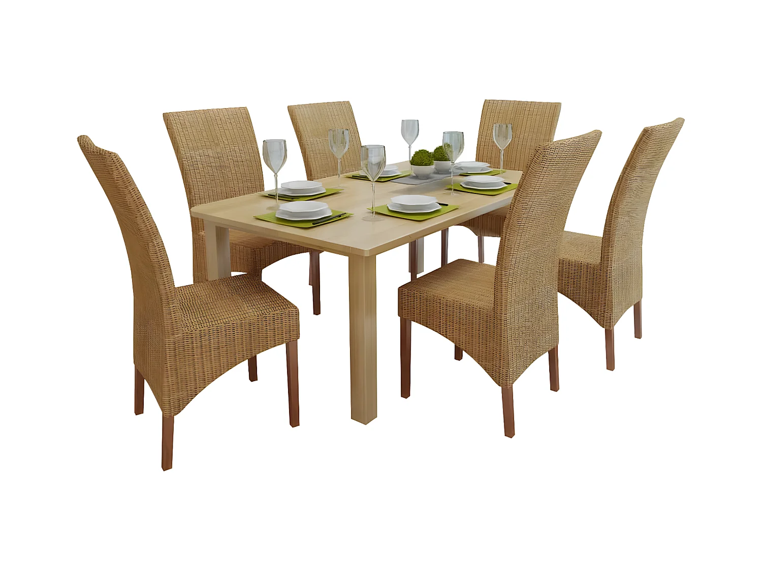 Chaises à manger lot de 6 marron rotin naturel