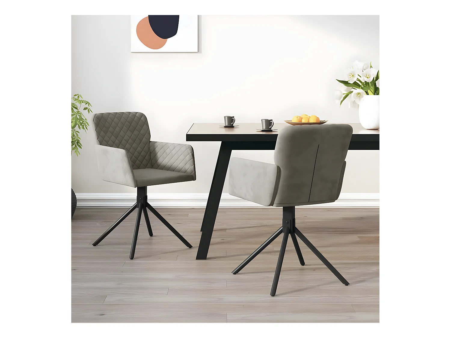 Chaises pivotantes à manger lot de 2 Gris clair Velours