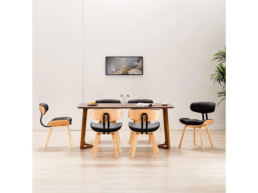 Chaises à manger lot de 6 noir bois courbé et similicuir