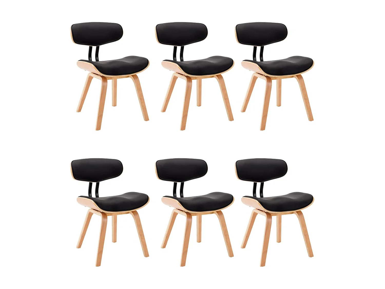 Chaises à manger lot de 6 noir bois courbé et similicuir