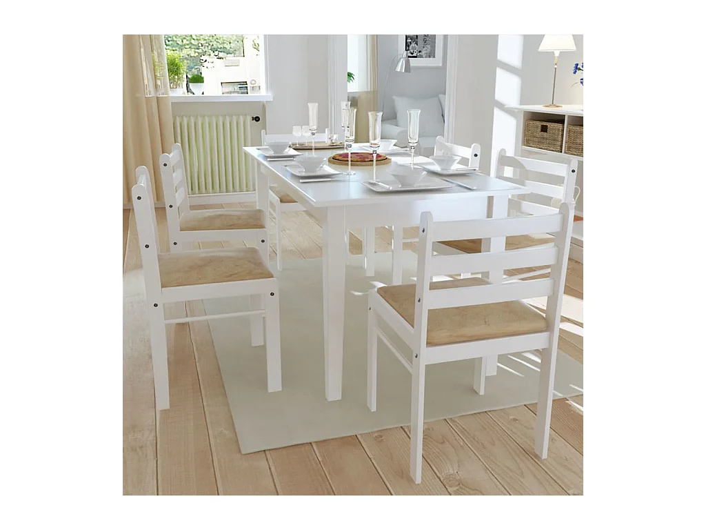 Chaises à manger lot de 6 blanc bois solide et velours