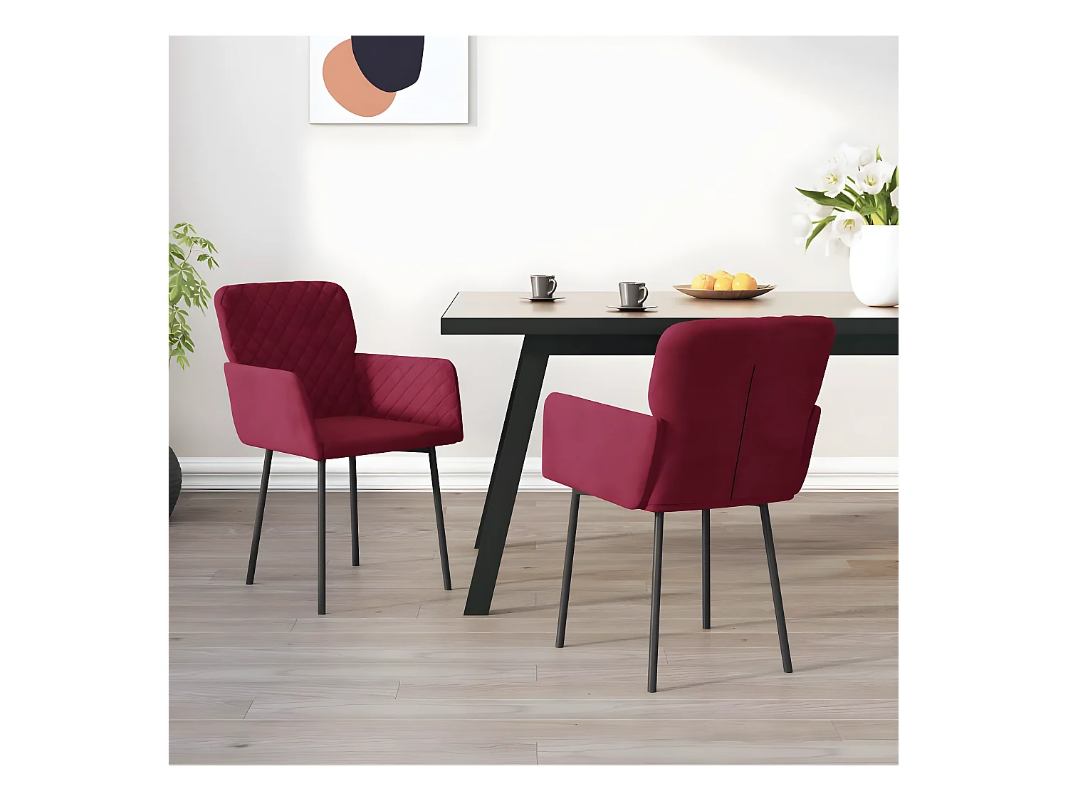 Chaises à manger lot de 2 Rouge bordeaux Velours