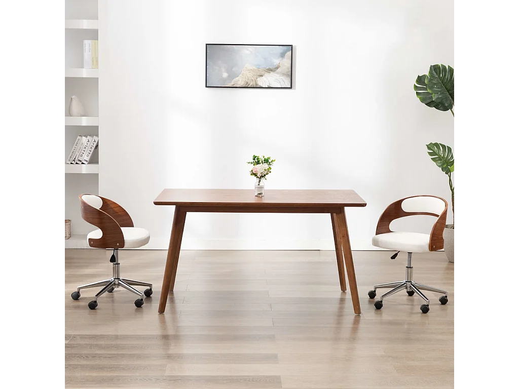 Silla comedor giratoria madera curvada cuero sintético blanco